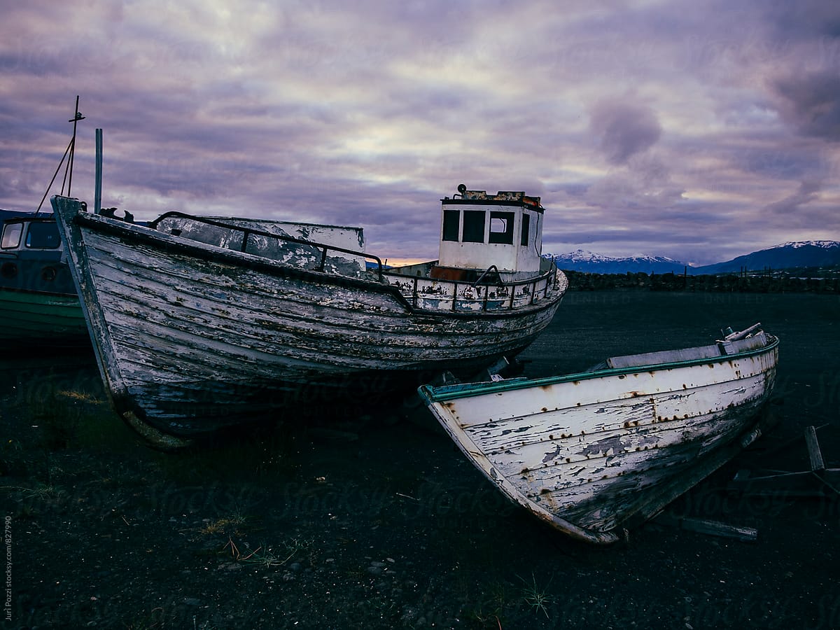 Boats ground in a port in Iceland