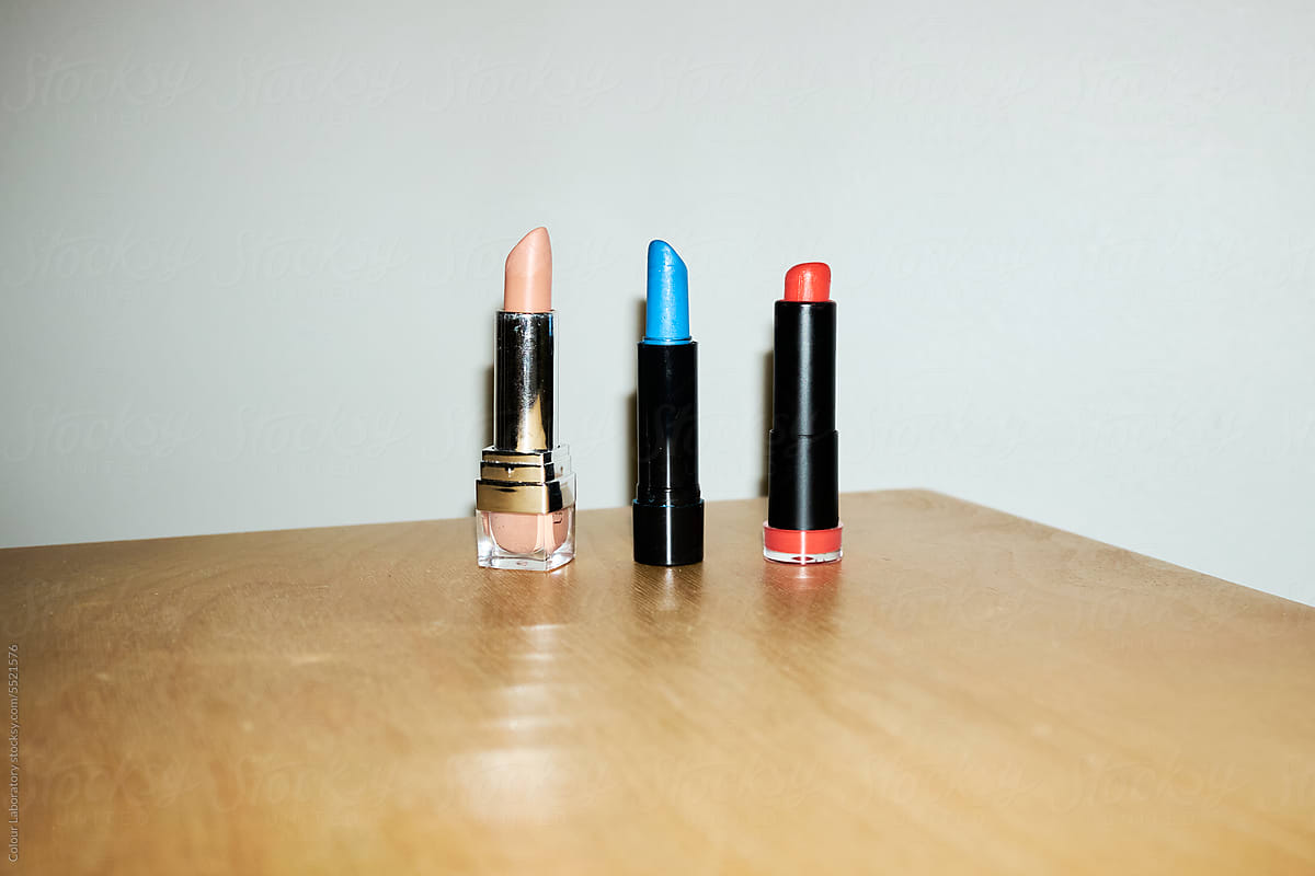 Lipsticks with different shades with hard direct flashlight