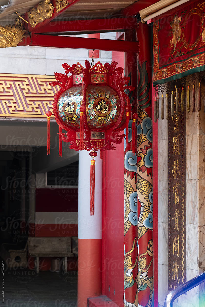 Red big lantern in Chinese shrine