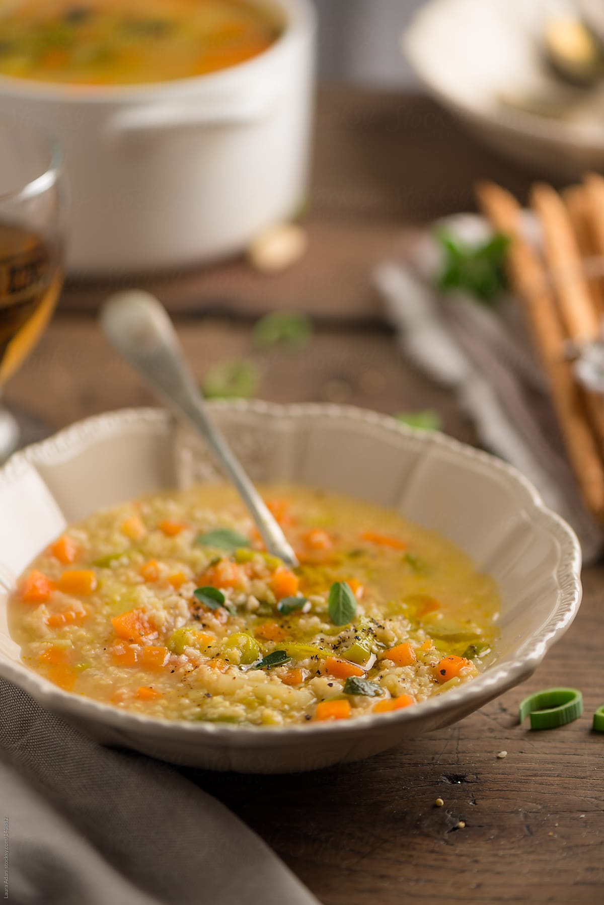 vegan soup with millet and almond