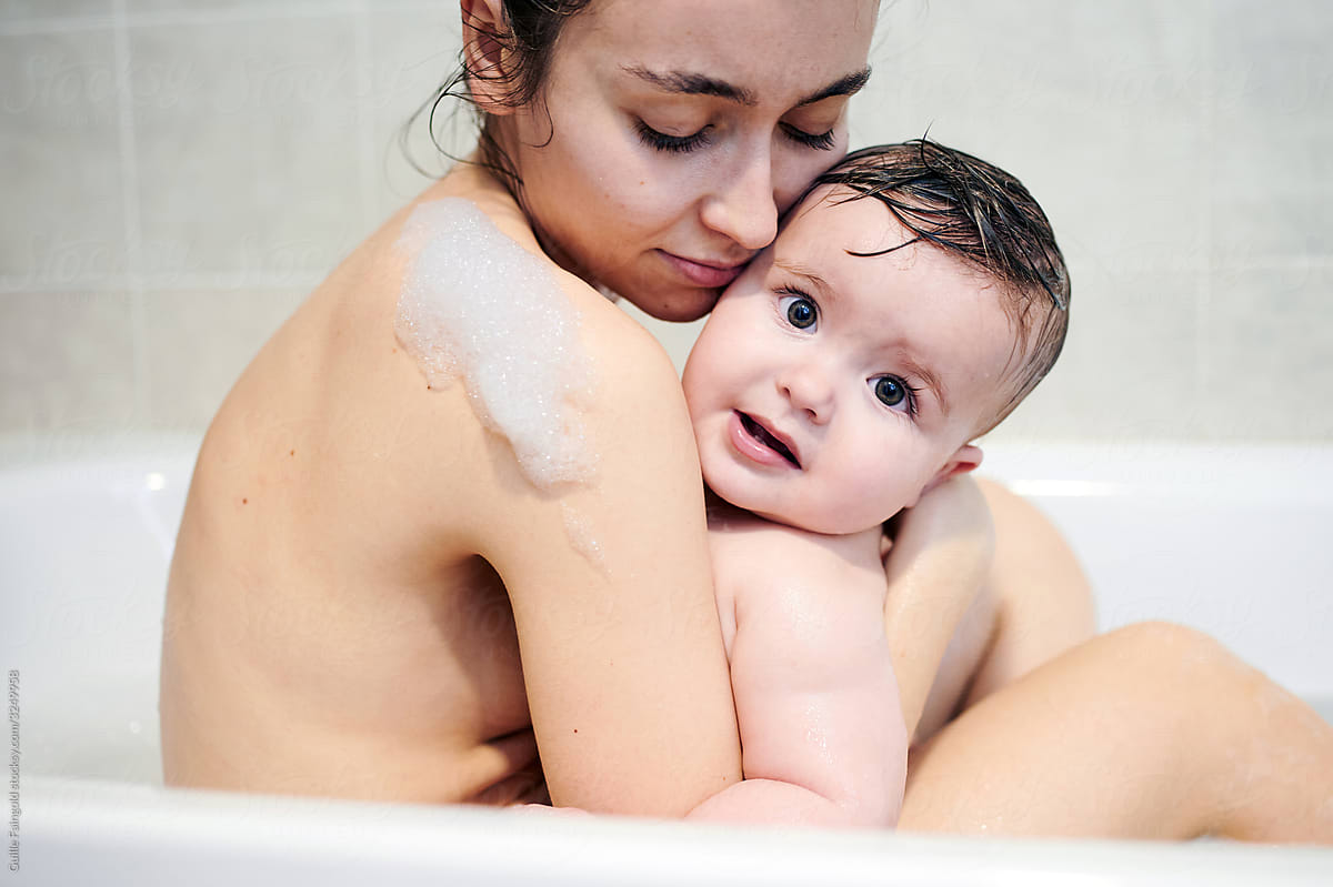 Mom and baby taking bath