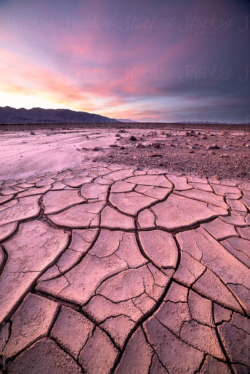 Mud Cracks of Death Valley at sunset. California (vt)