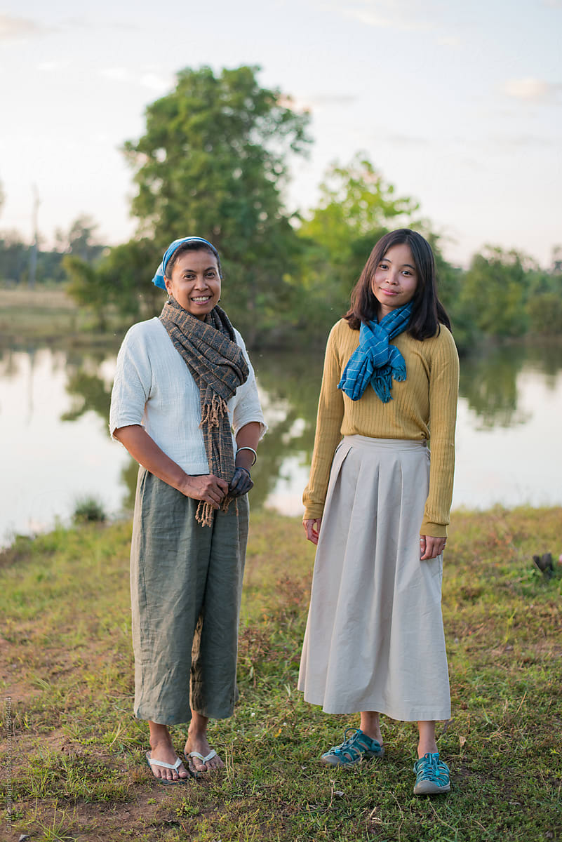 Portrait of two asian women in rural