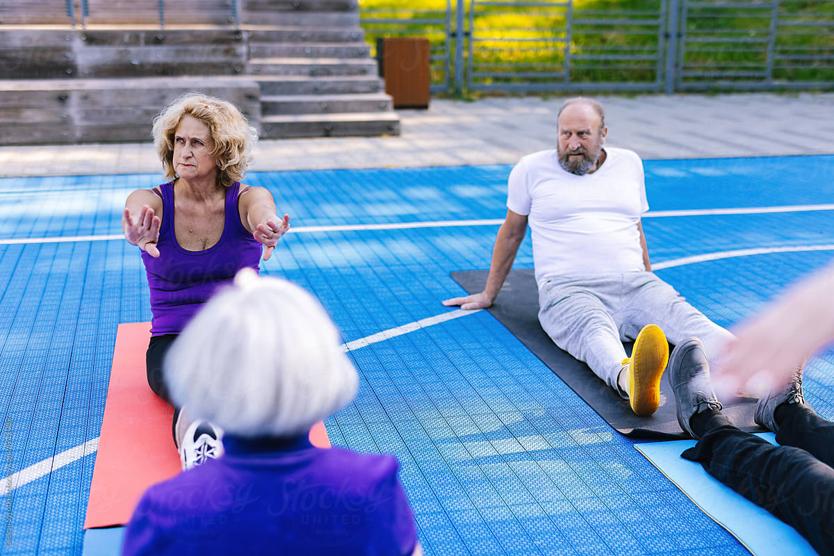 Older people workout on play area