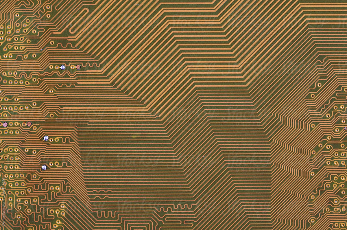 Gold circuit board background of computer motherboard