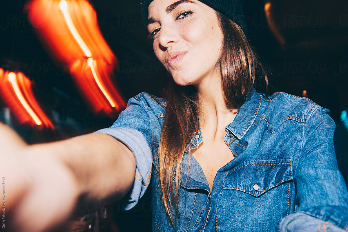 Girl Taking Selfie In Dark Interior By Stocksy Contributor Guille Faingold Stocksy 