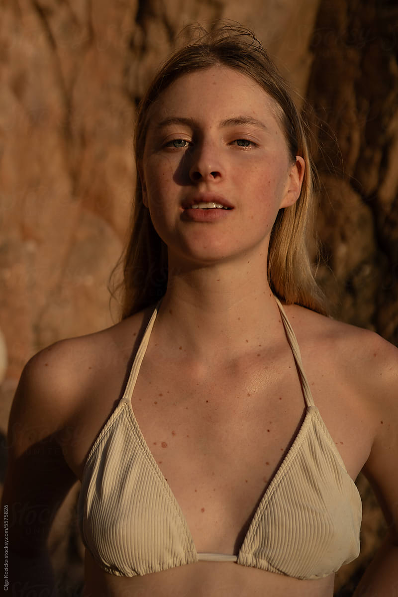 Blonde Woman No Make-up During Golden Hour