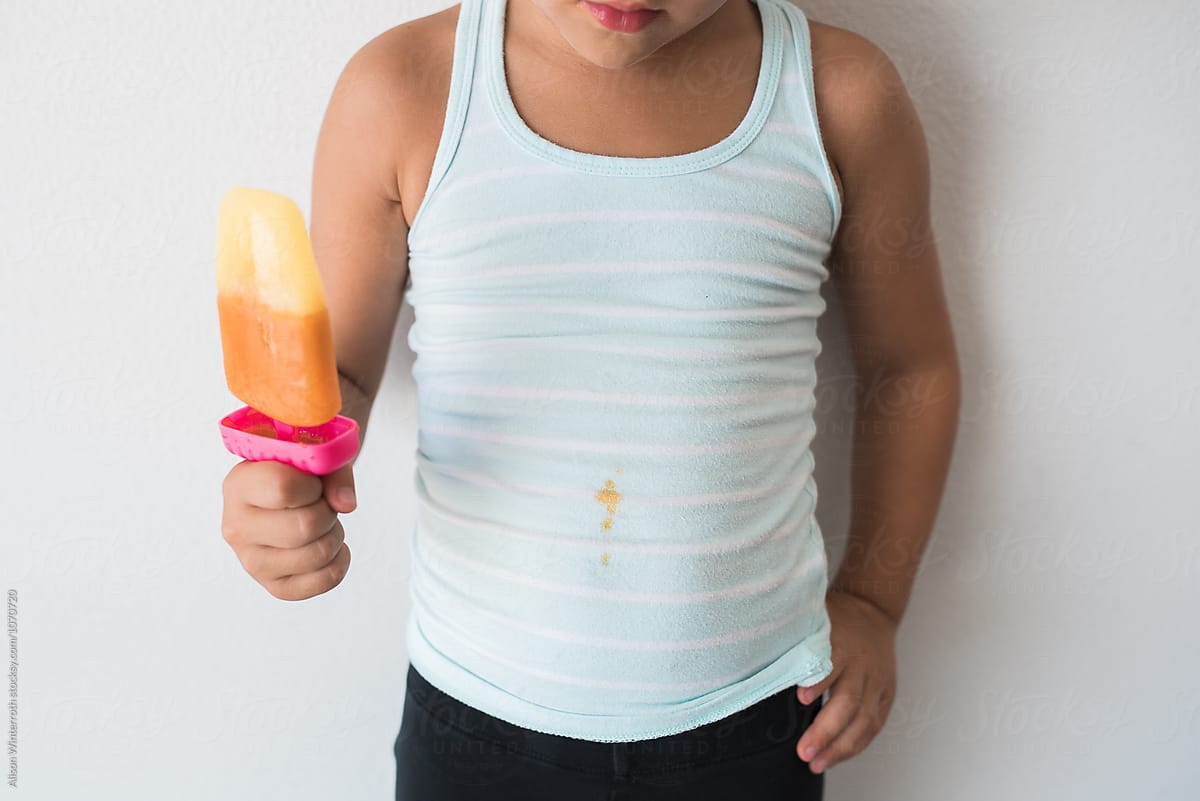 Girl With Dripped Popsicle on Her Shirt