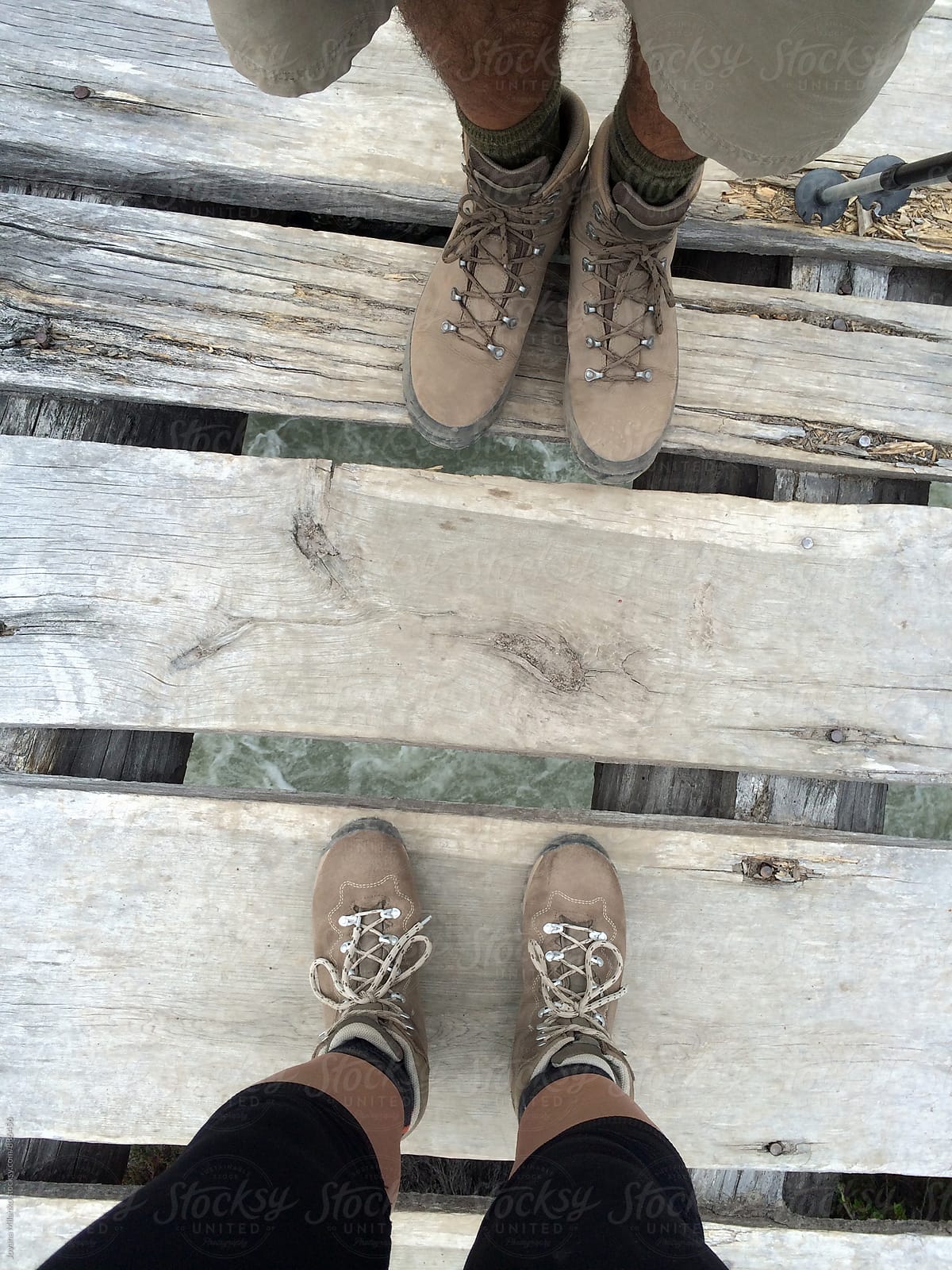 Anonymous Man and Woman Couple Trekking Feet Selfie