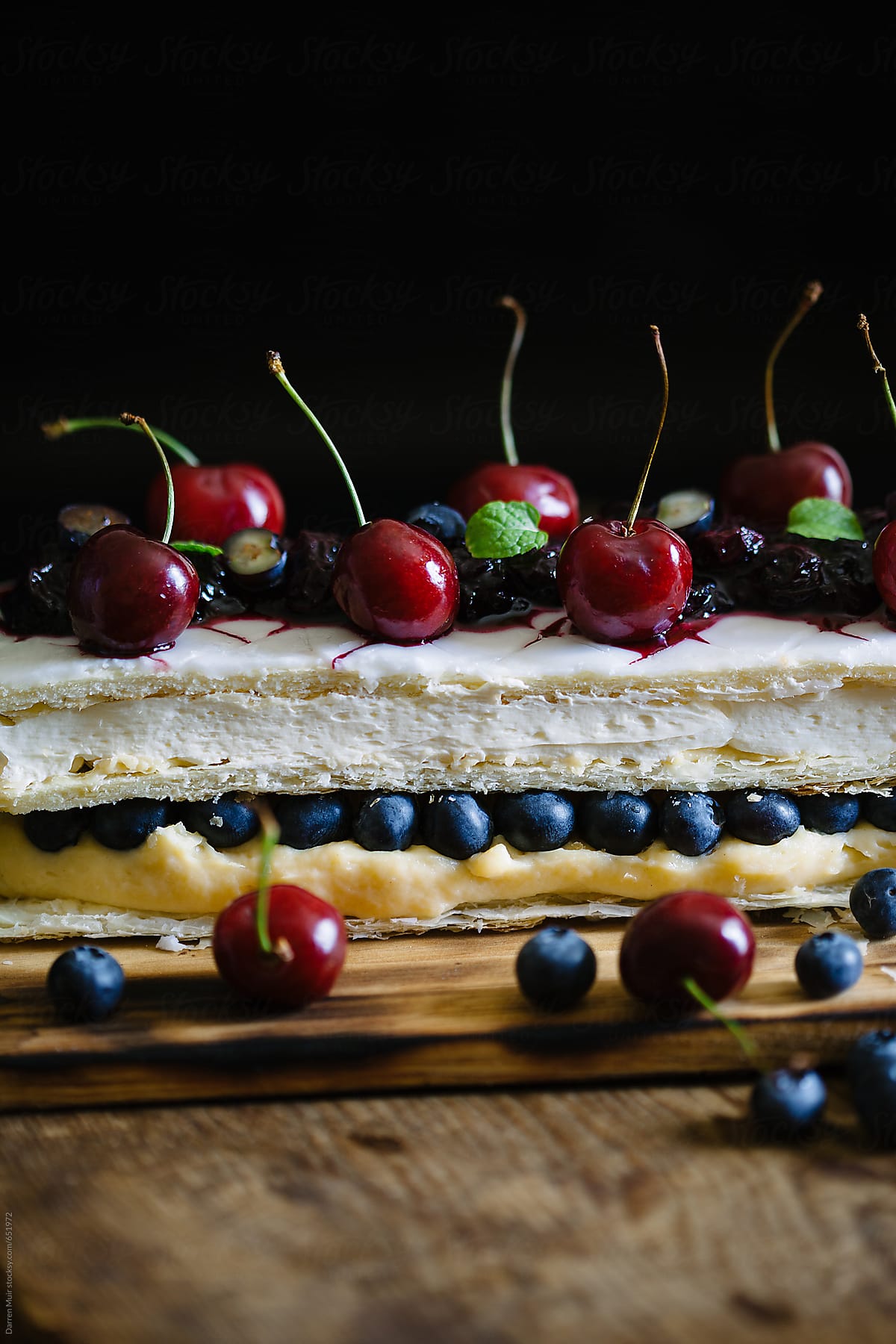 French pastry cake with fruits and cream.