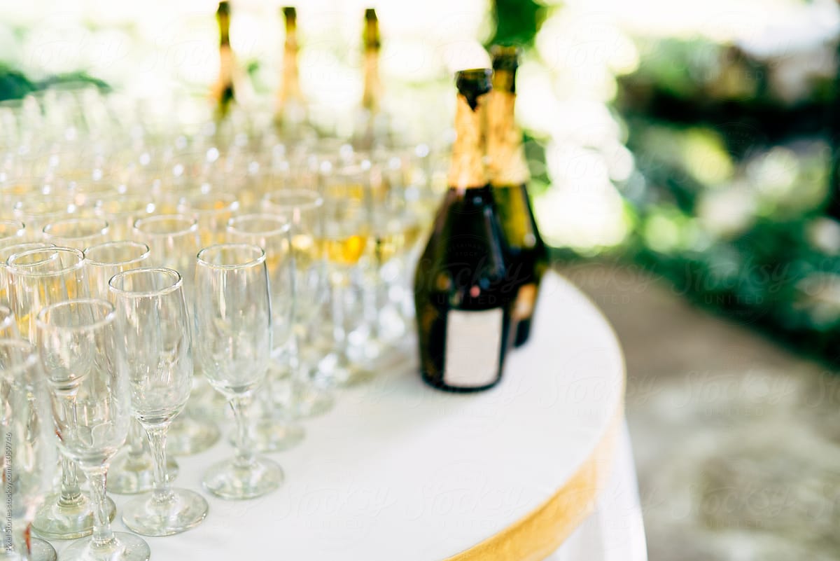 Wedding reception table with champagne glasses
