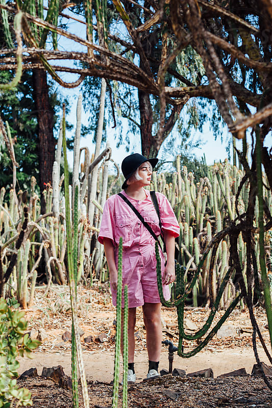 Young woman in sunny Cactus Garden