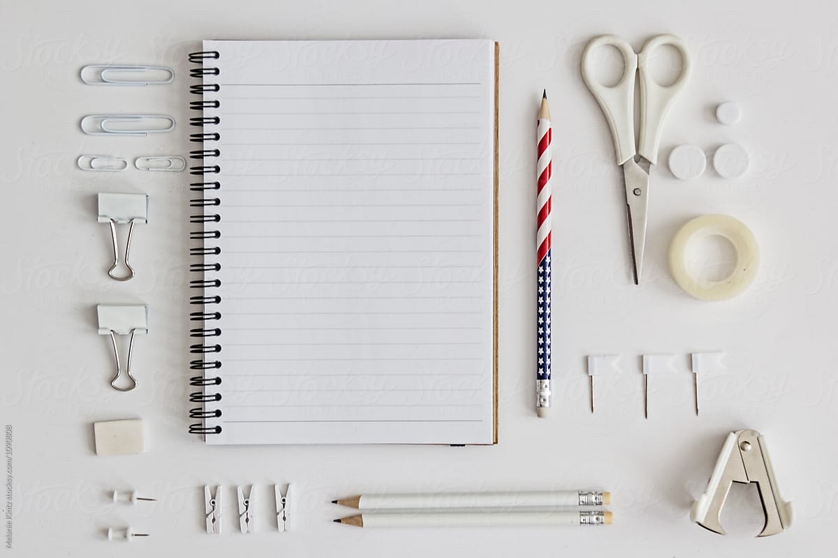 Stars and Stripes pencil among white office supplies
