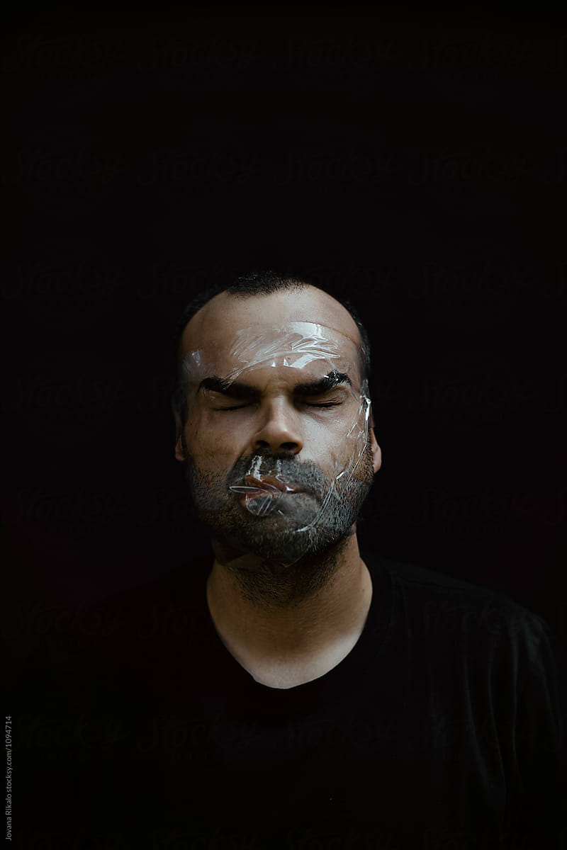 «Artistic Portrait Of A Man With Face Covered With Tape» del ...
