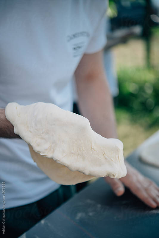 Pizza dough; Making pizza for an outdoor party