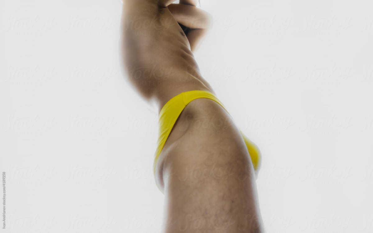 Naked Posing Man In Yellow Underwear Body Portrait