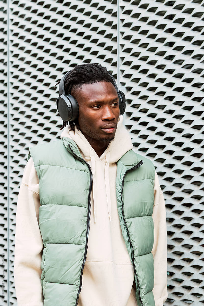 Black man with headphones