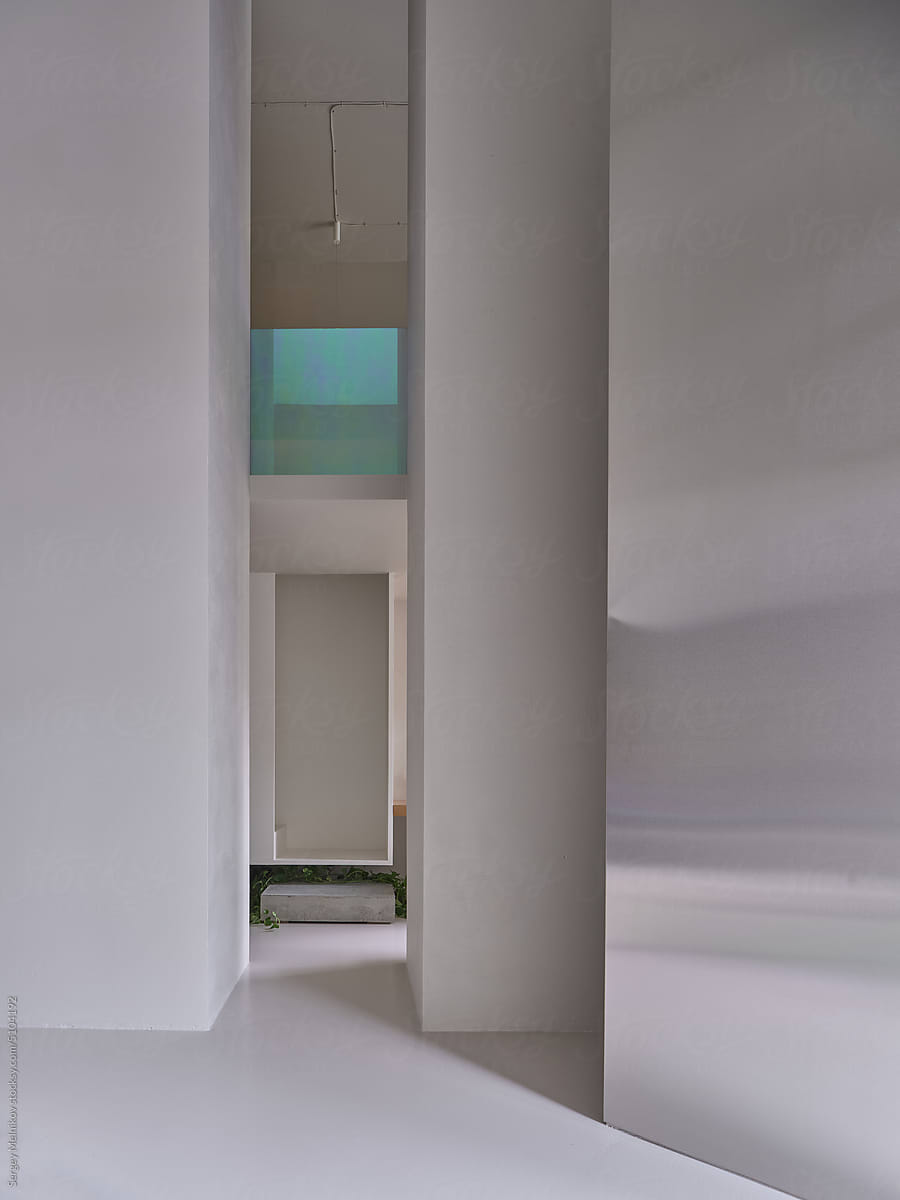 Contemporary corridor with white walls in architecture studio