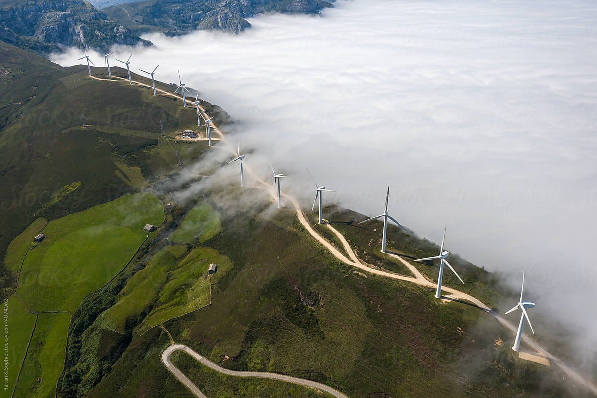 wind farm on mountain ridge