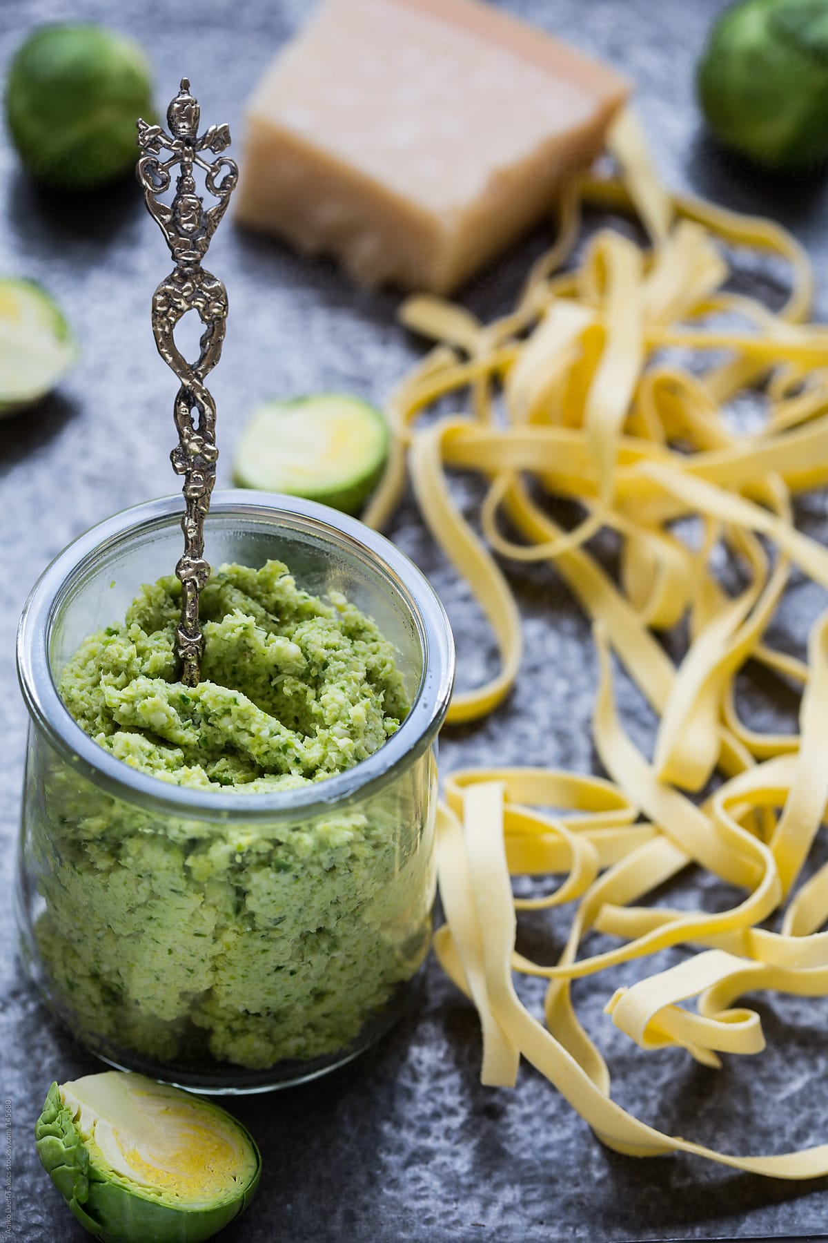 Brussel sprout pesto in a jar