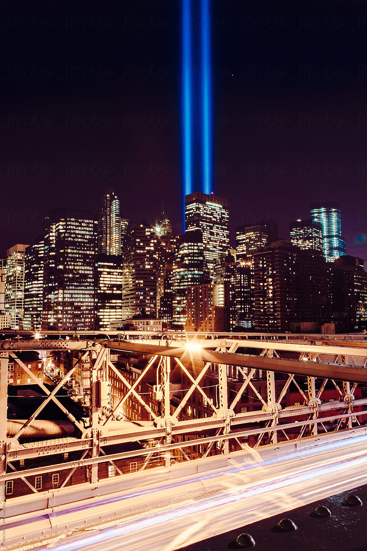 light beams in memory of September 11 NYC