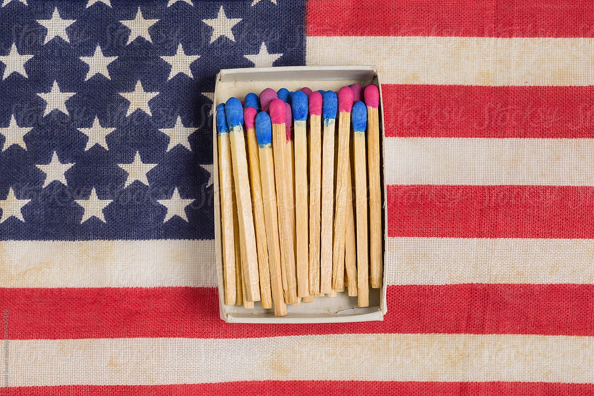 Box of Red and blue matches on an American Flag