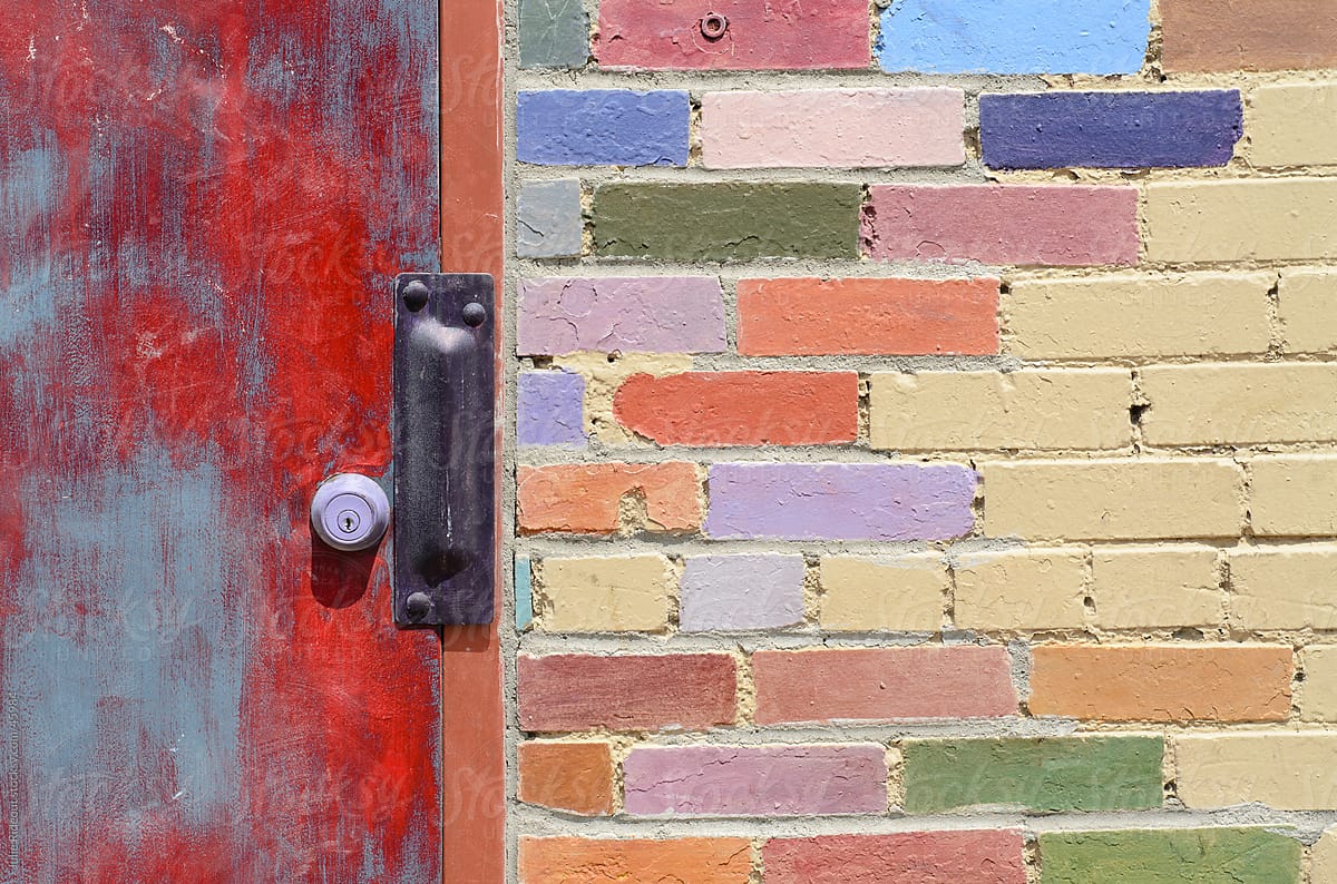 Door and Colored Brick Wall