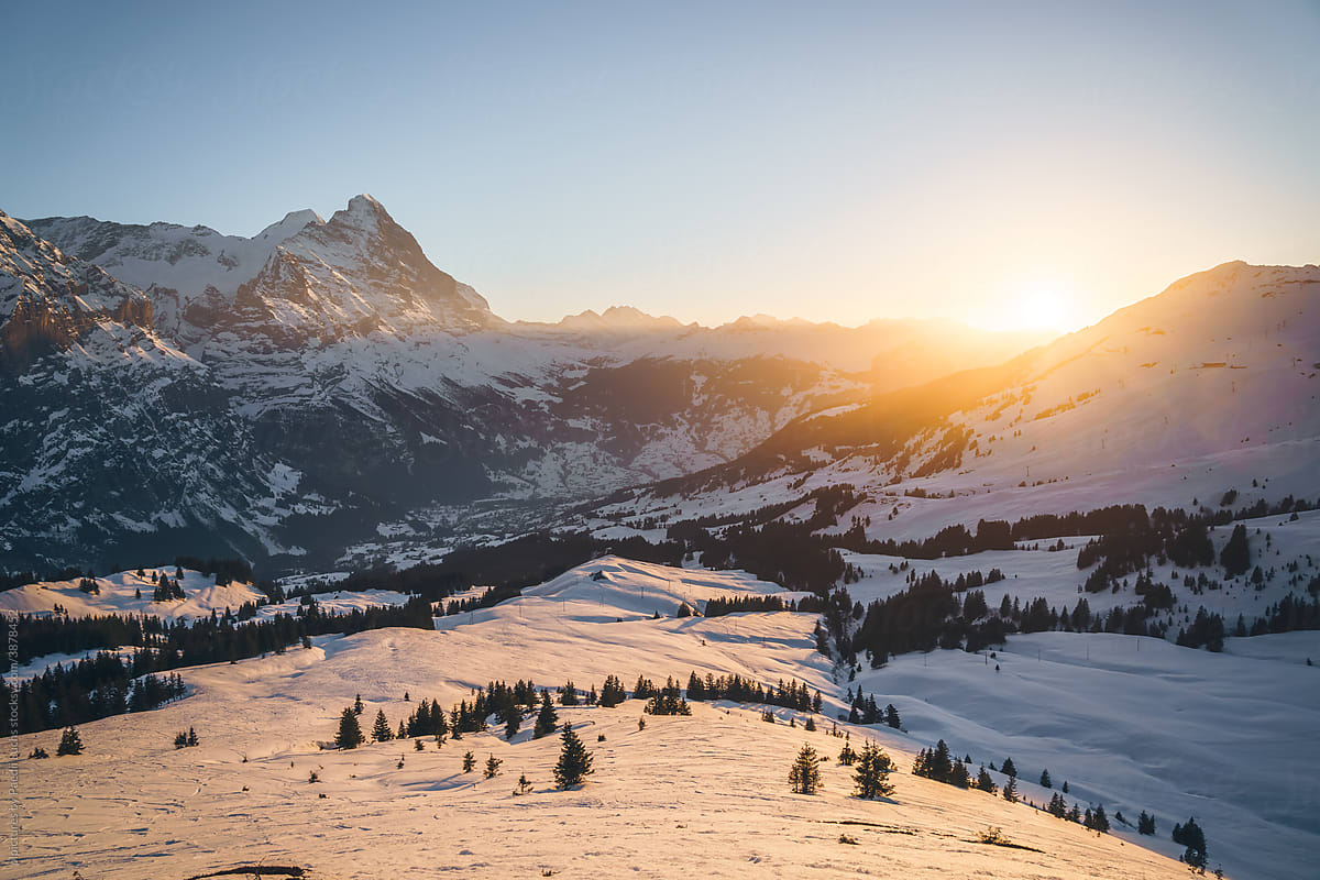 Golden winter sunset in the alps.