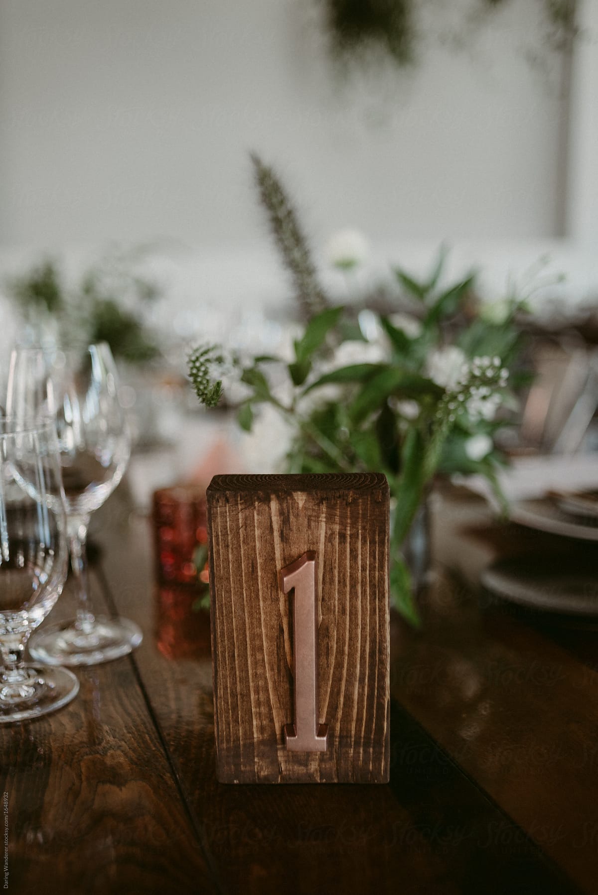 Handmade wood and copper table number for wedding reception