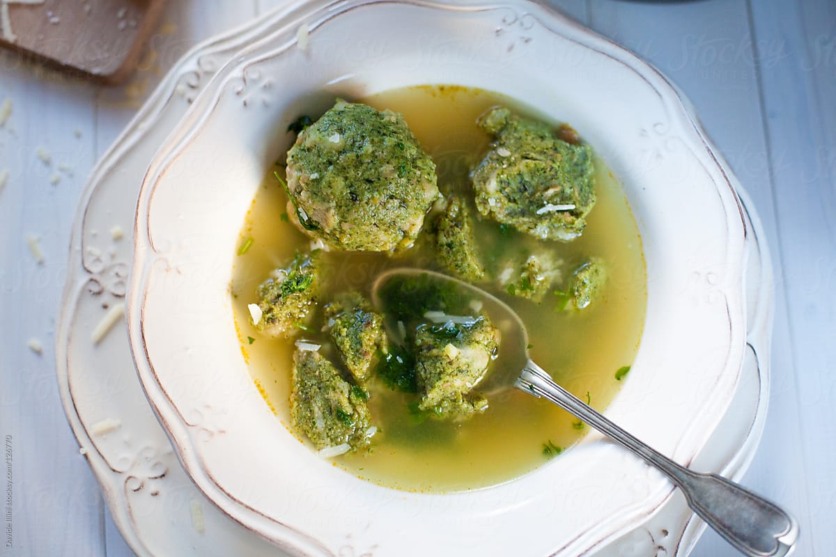 Canederli in broth, a typical dish of northern Italy.