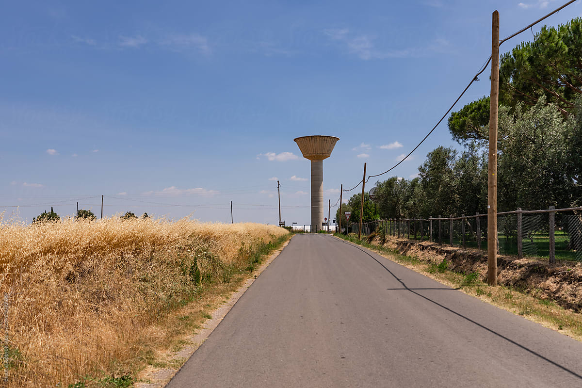 Country road and water tower