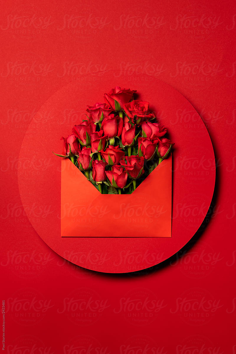 Red shade roses in envelope