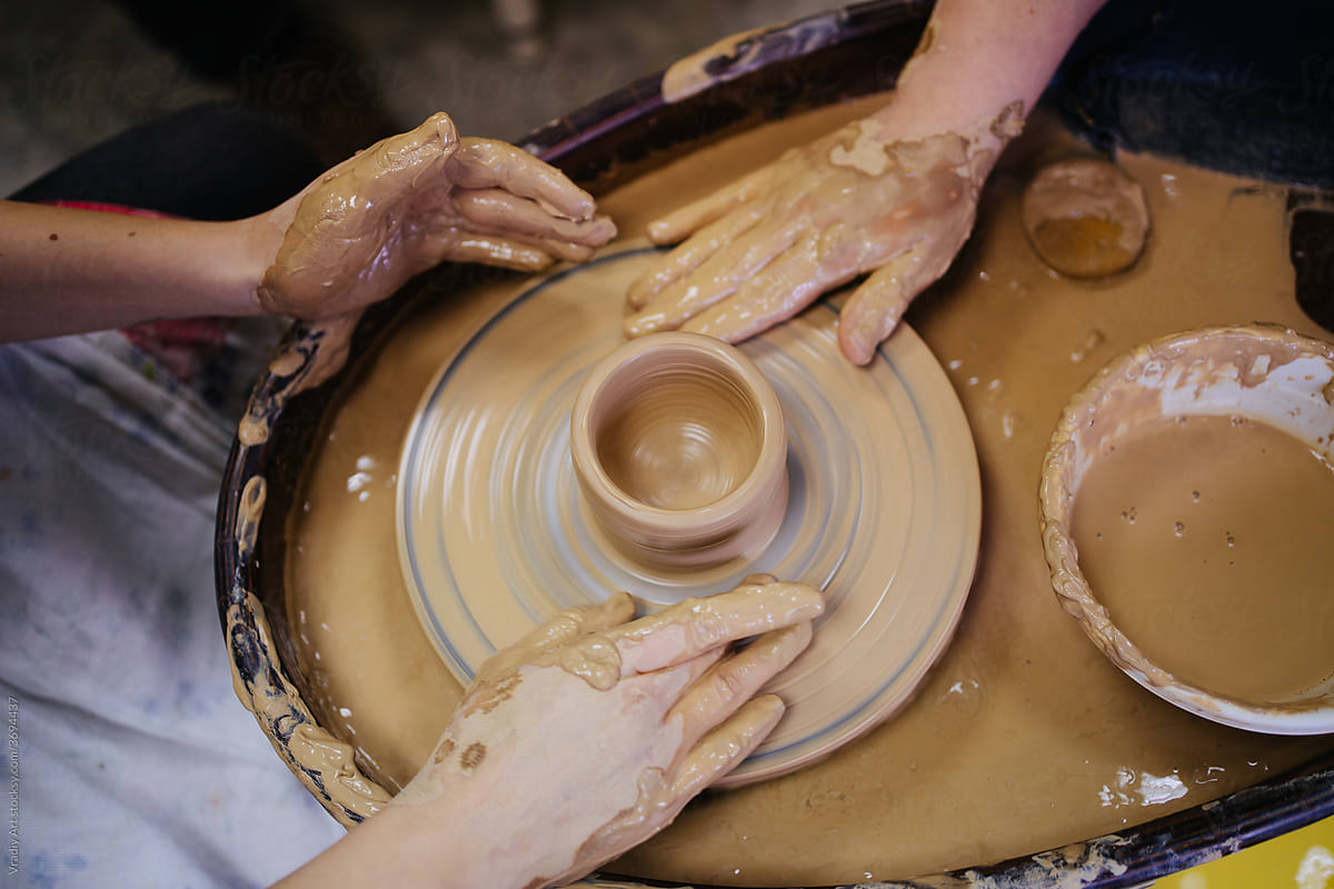Together in pottery workshop