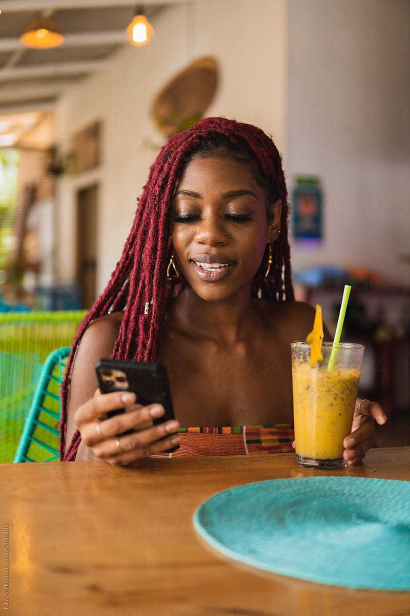 Cool Black Woman Using Cellphone