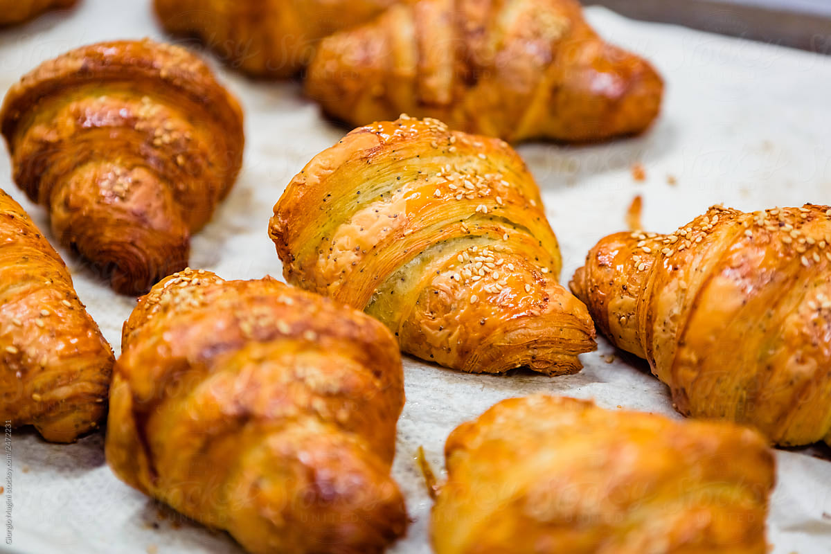 Freshly Baked Croissants on a Tray
