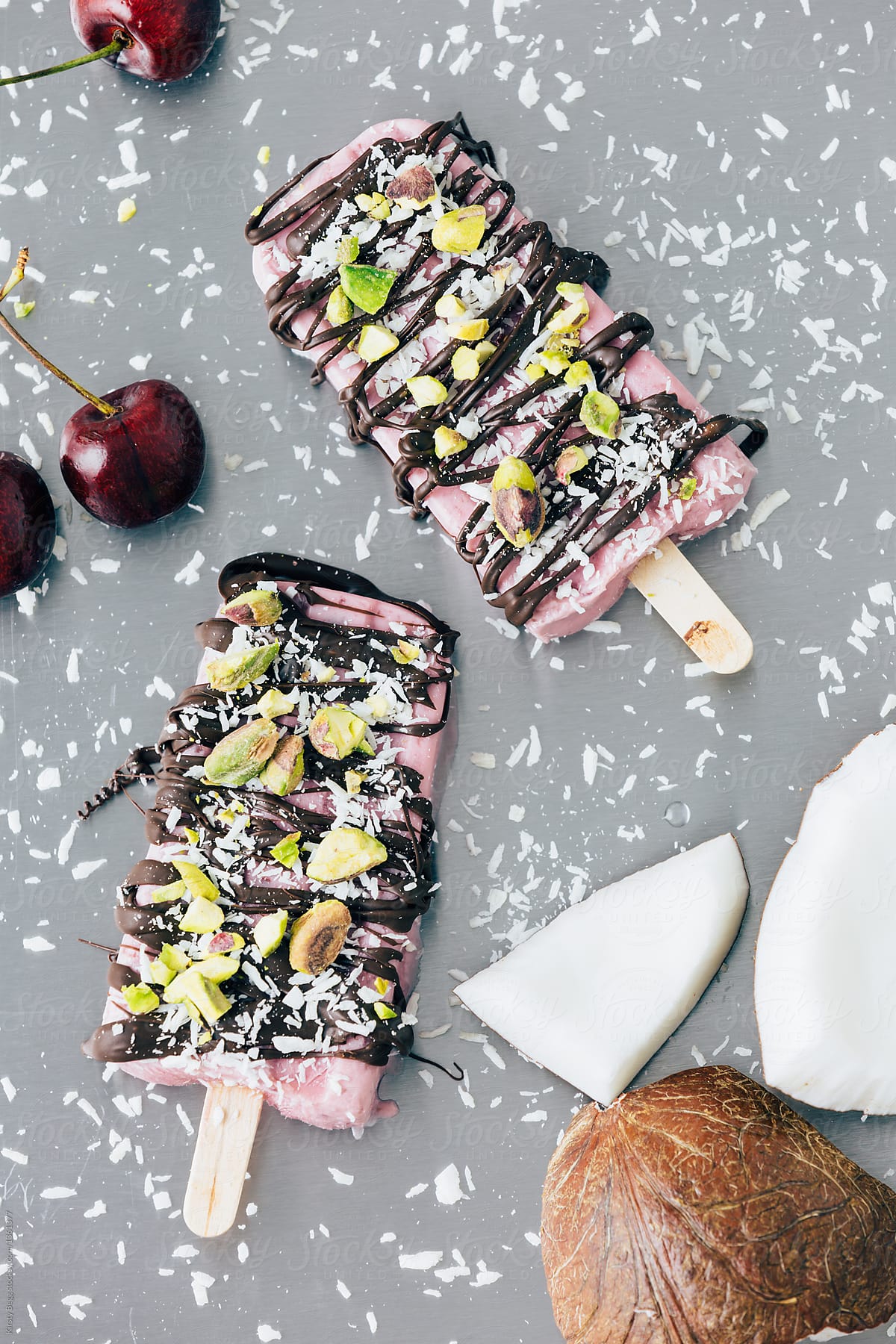 Topped cherry popsicles with nuts