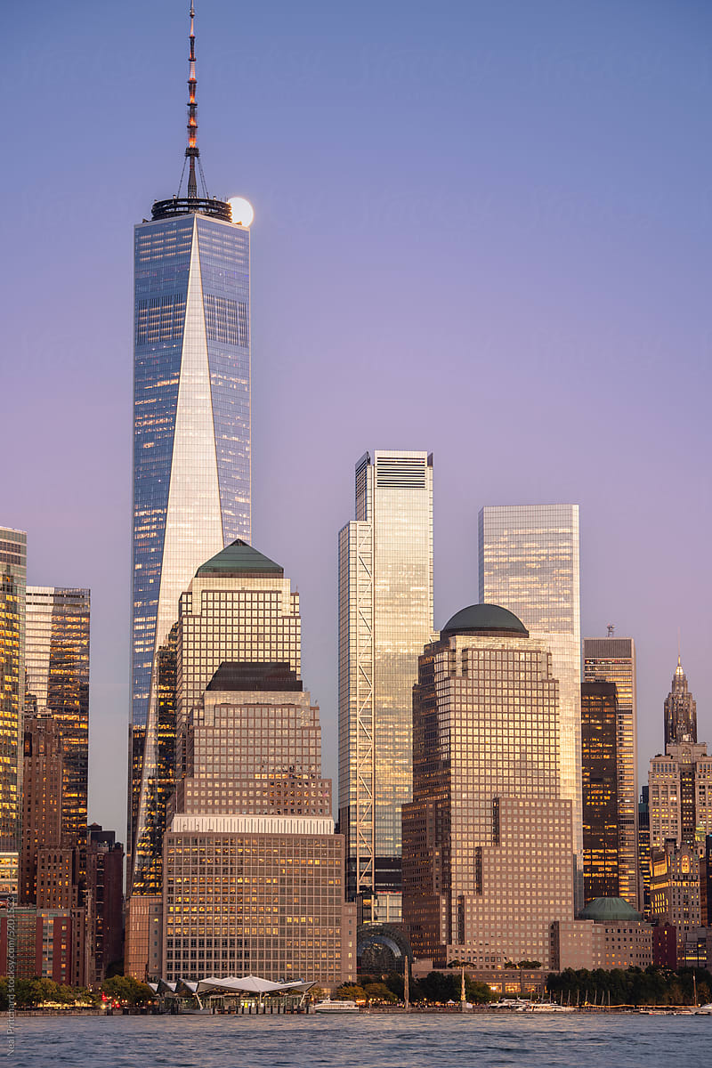 One world trade centre and lower manhattan at sunset