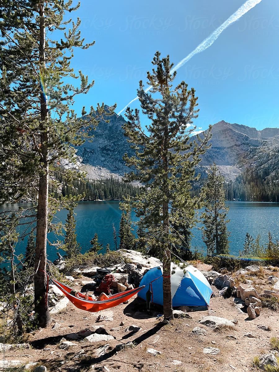 Camping by a mountain lake