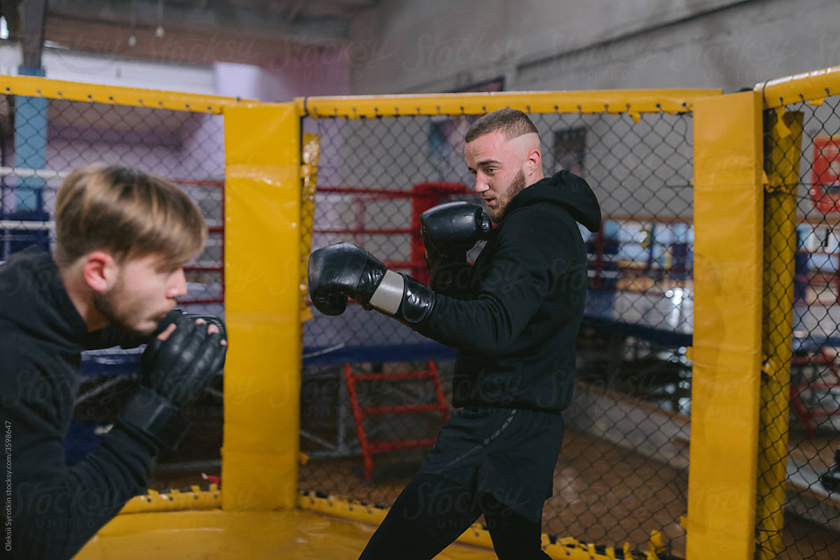 Wrestler preparing to attacking and punching rival
