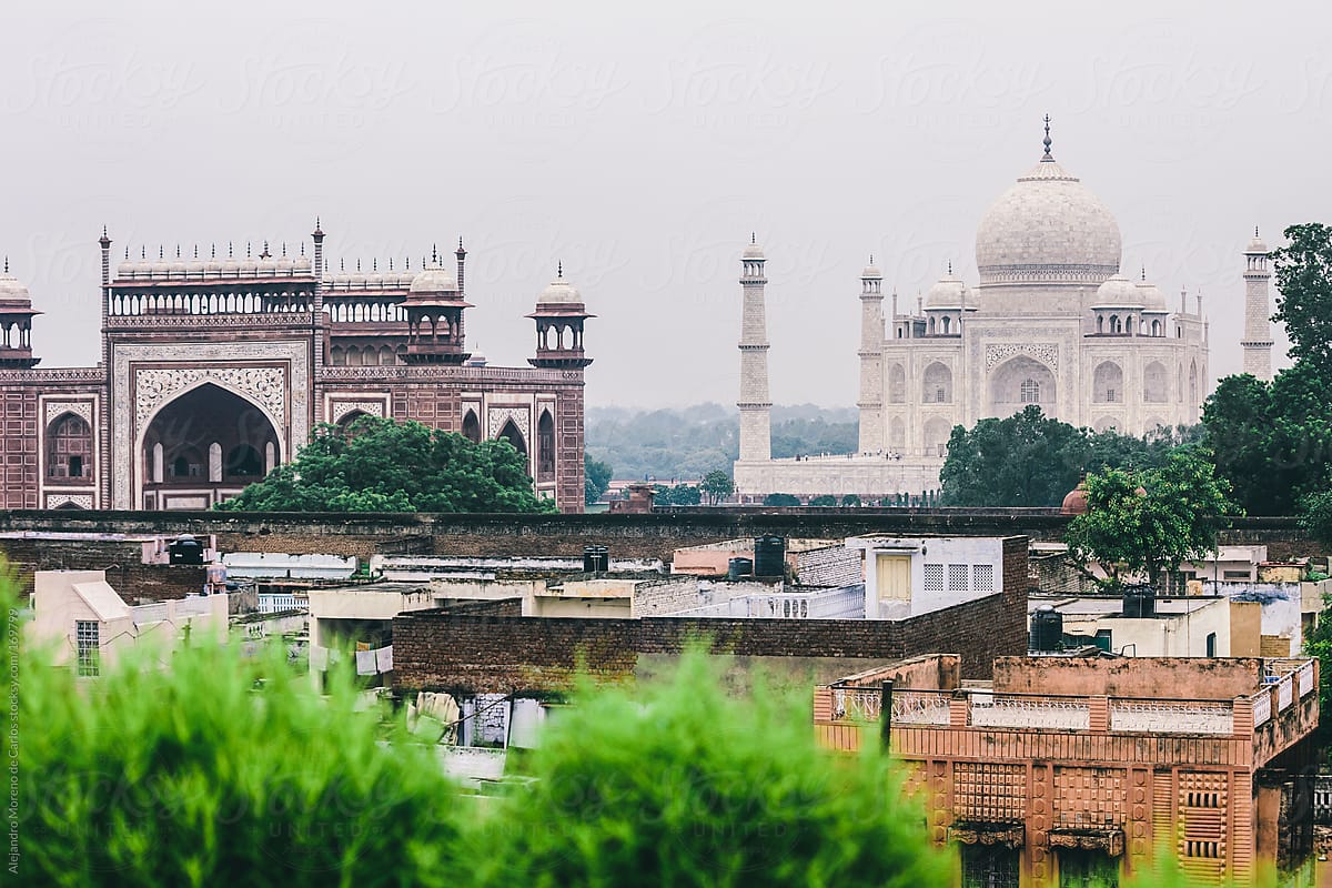 Taj Mahal palace and rooftops, Agra, India travel image