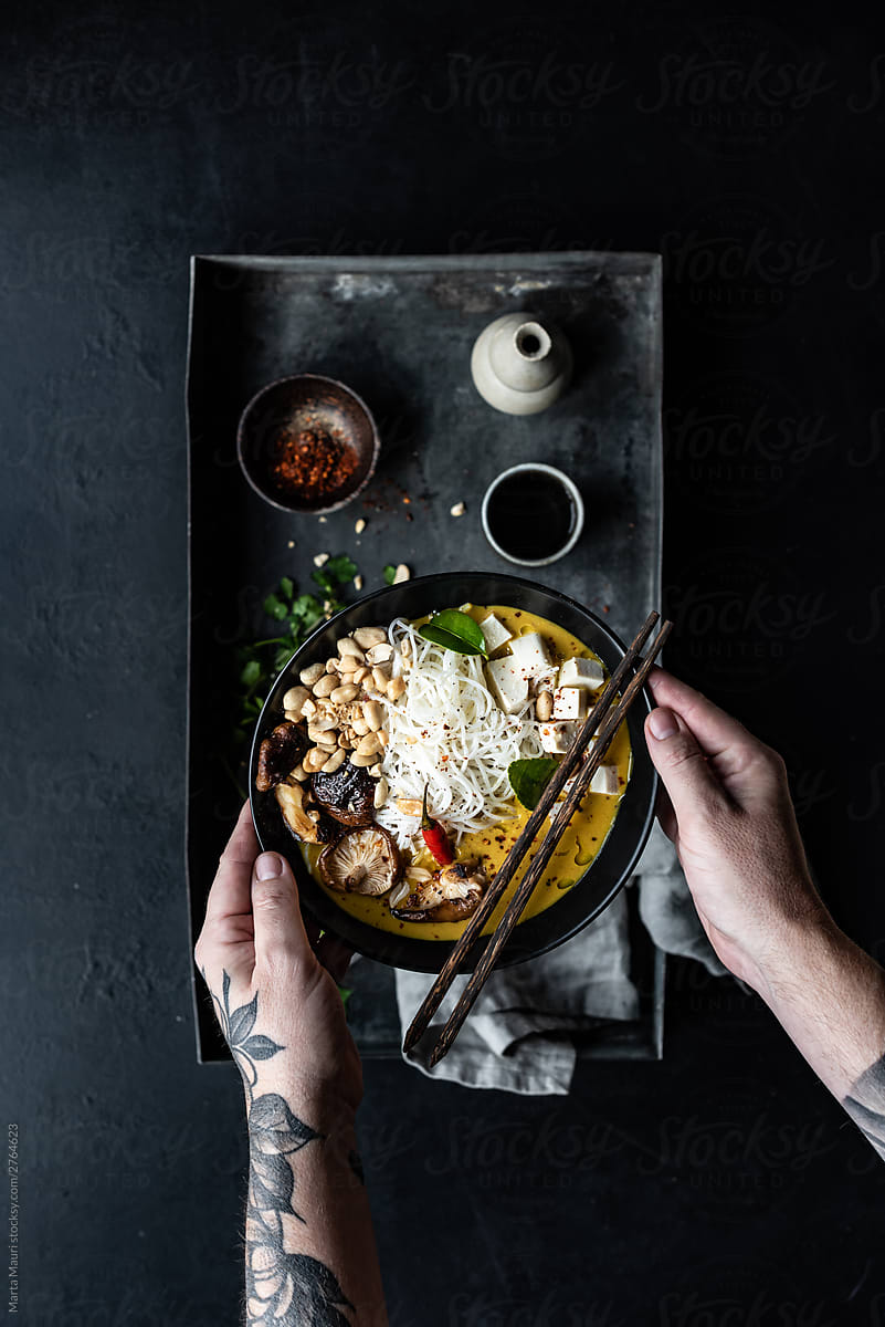 Homemade Vegan Asian Curry Rice Noodles