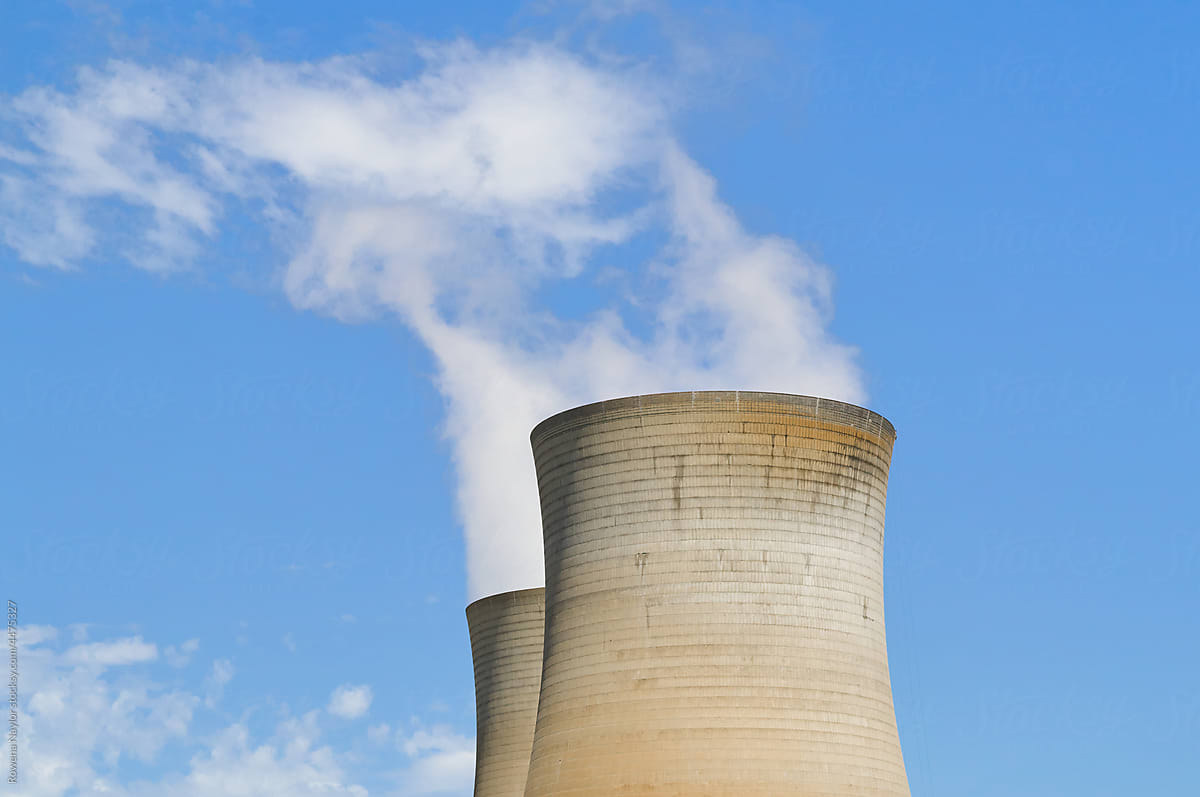 Steam flowing in atmosphere from cooling towers