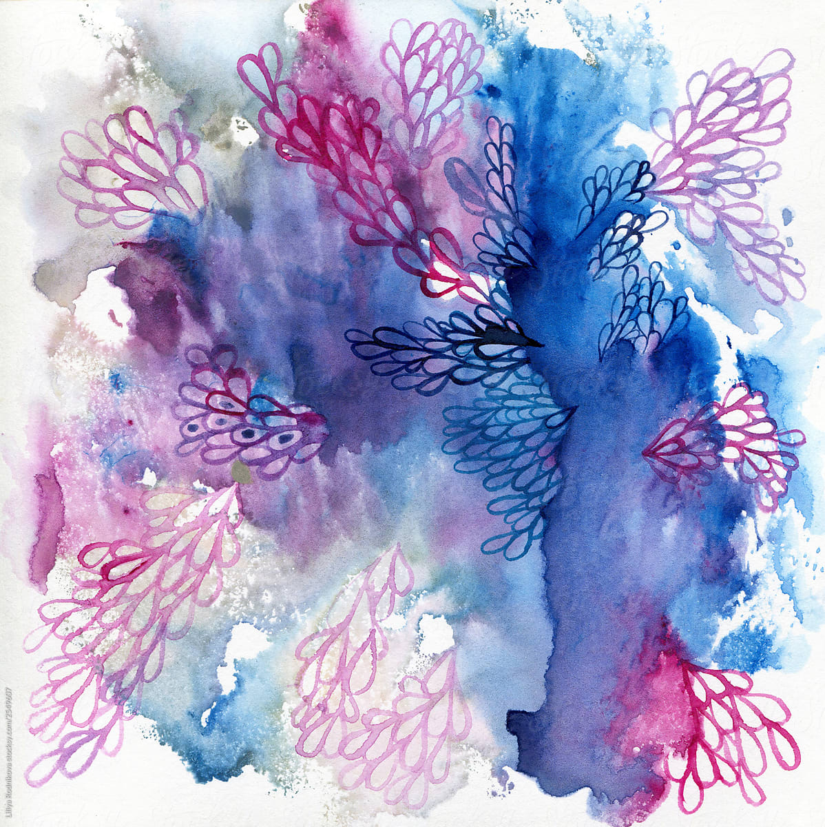 Abstract watercolor texture in blue and pink colors