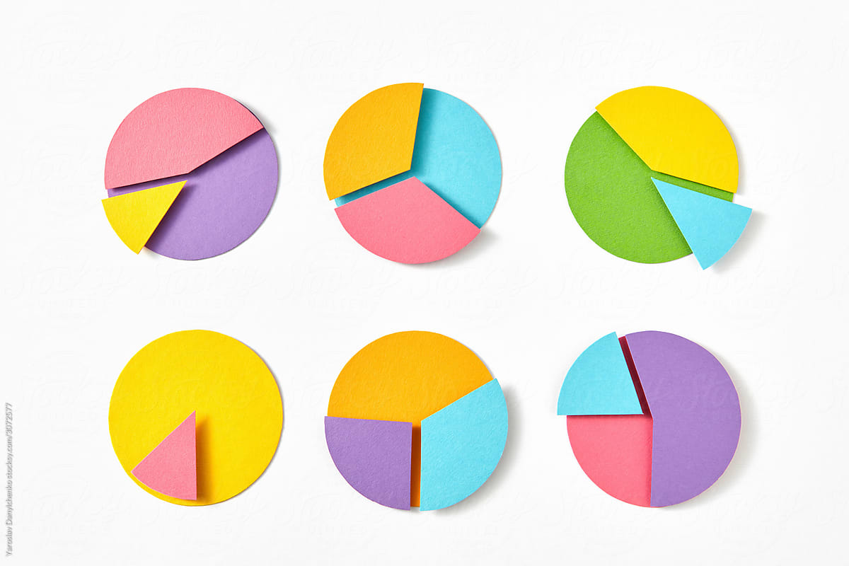 Colorful papercraft round pie charts pattern.