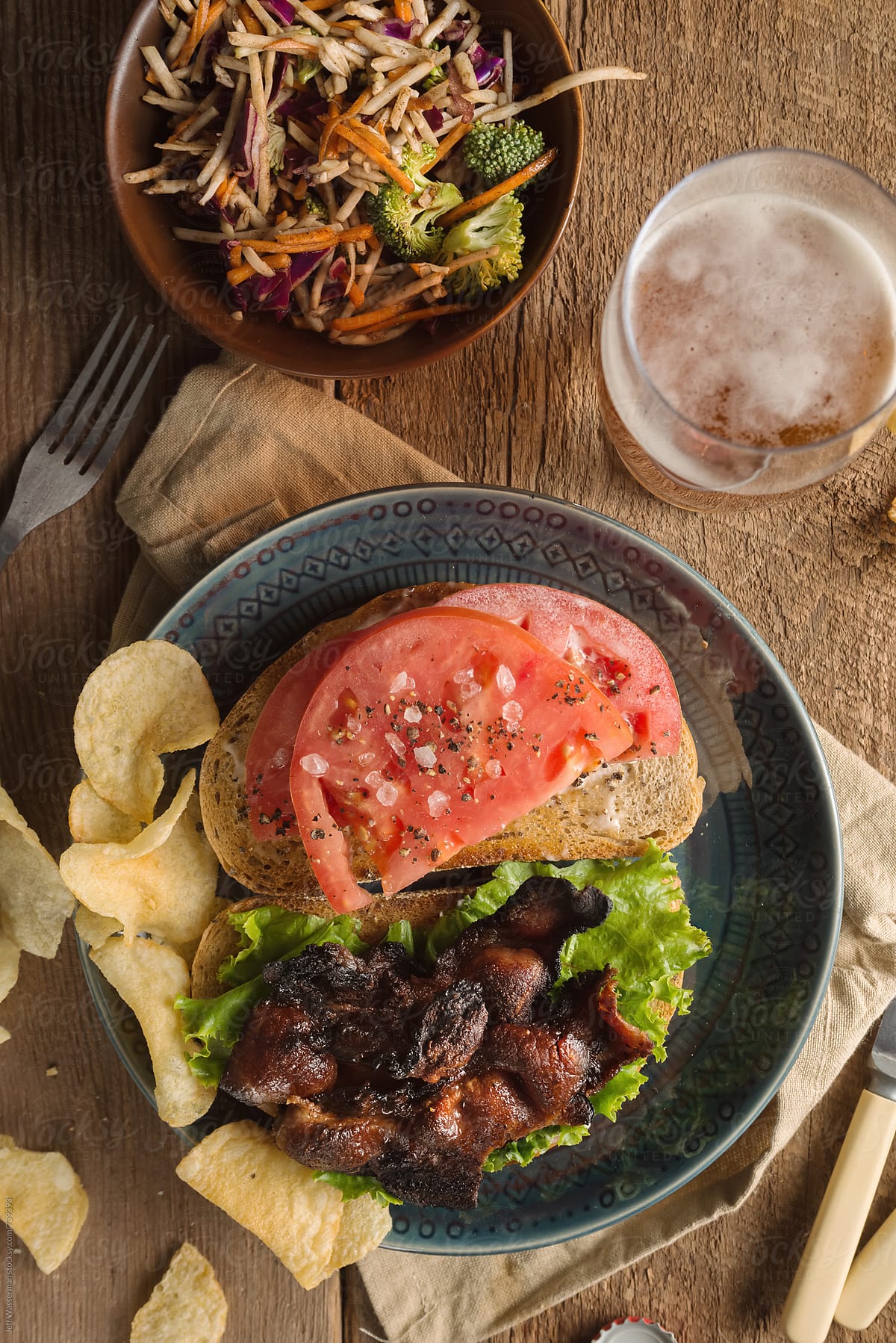Rustic Bacon, Lettuce and Tomato Sandwich From Above
