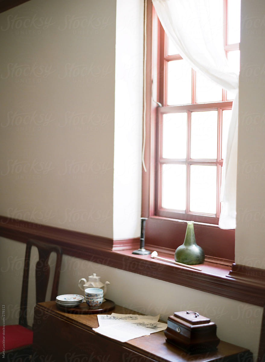 Colonial window nook and writing desk at a historical house