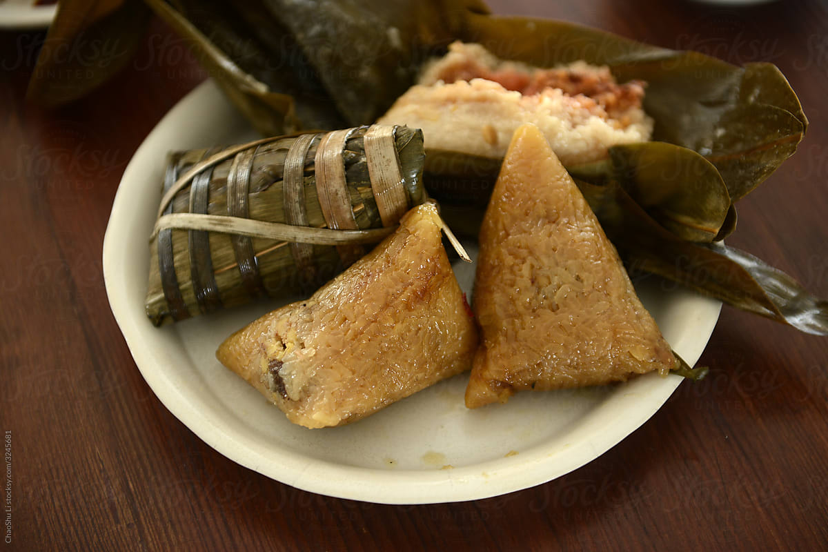 Close up of homemade zongzi in Japanese atmosphere