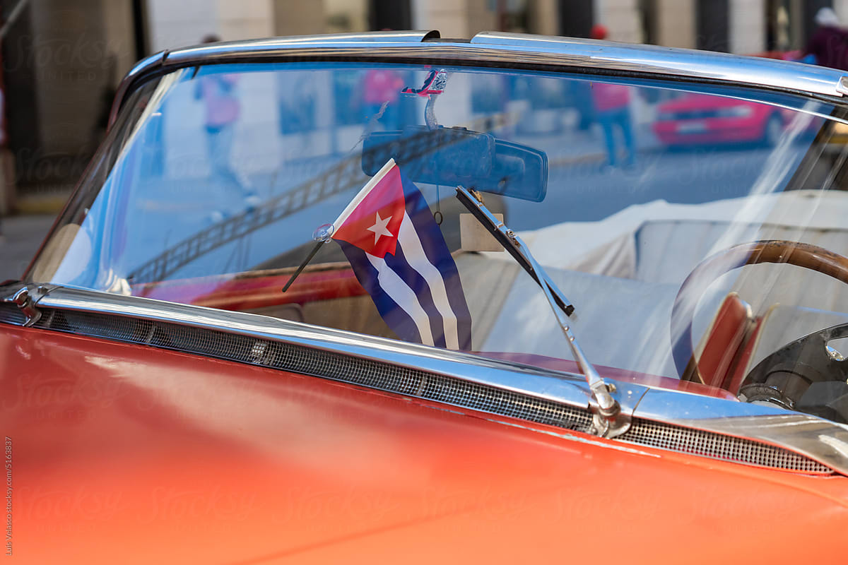 Close Up Of Vintage Red Car In Cuba