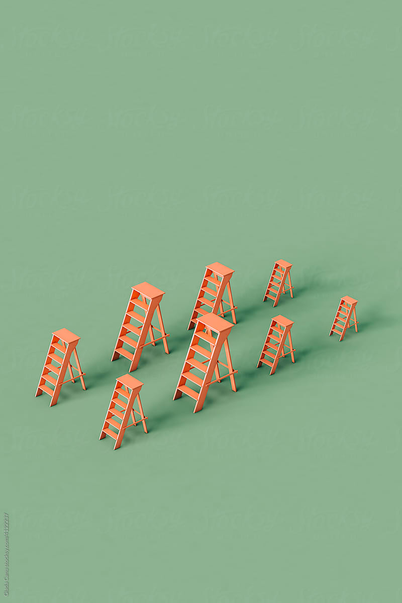 8 Pink ladders on green in different sizes