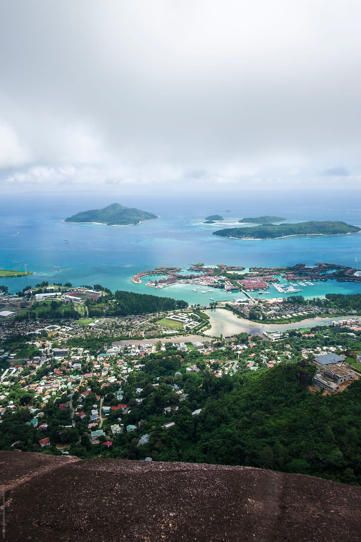 Aerial view of Victoria city, Mahé Island, Seychelles